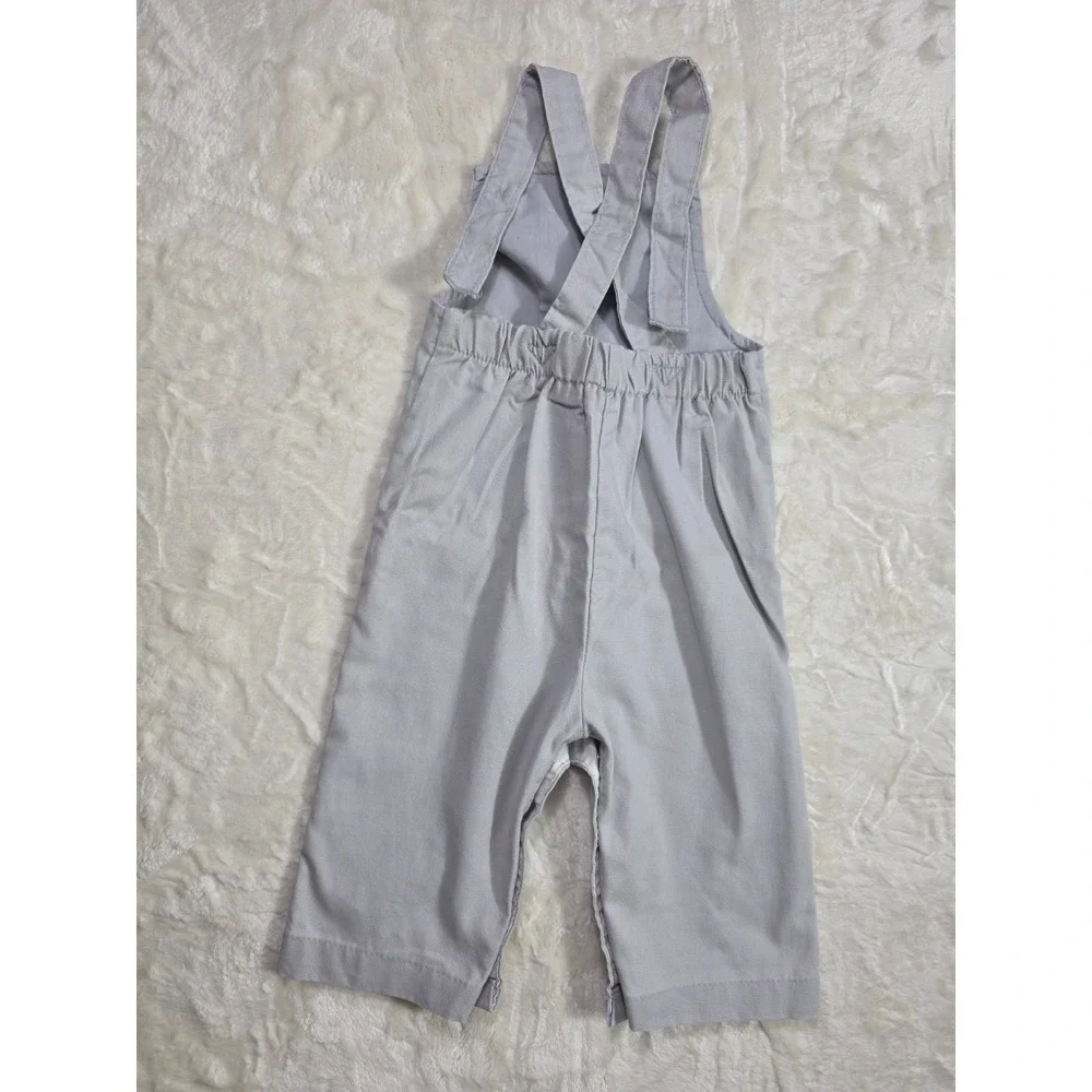 Vintage Health-Tex Baby Suspender Romper Overalls Gray Made USA 12M 80s
